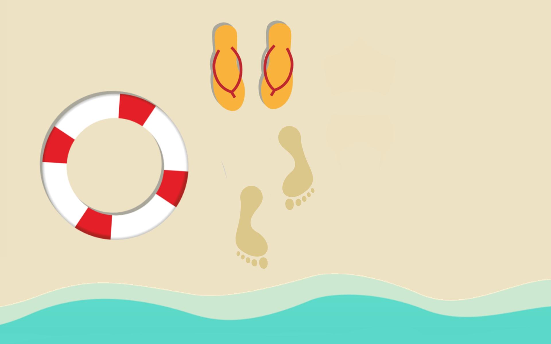 Strand Fußabdruck, Schwimmreifen, Flipflops